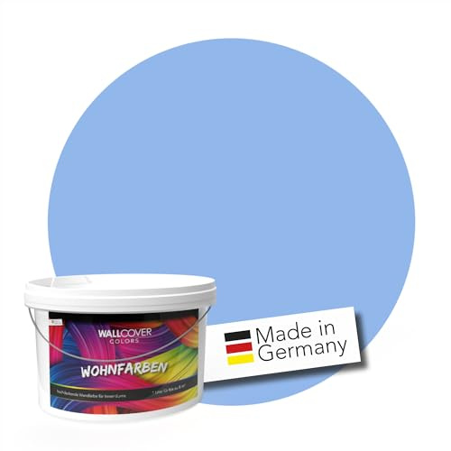 WALLCOVER hochwertige Wandfarbe für Innen | Blau Hellblau | 1L für 8m² | Hochdeckende Innenfarbe Matt (Klasse 1) | Profi Qualität aus Deutschland