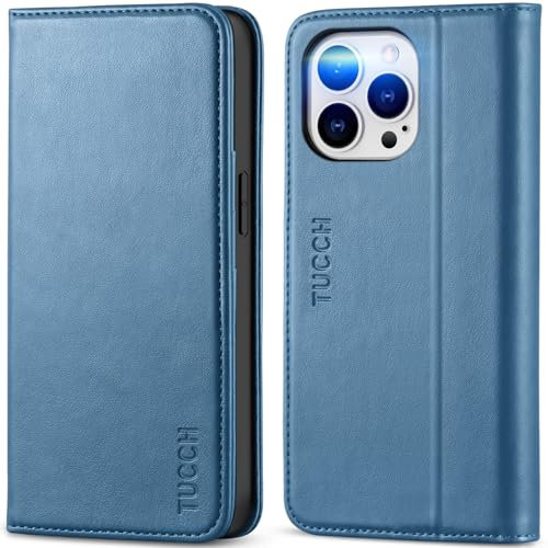 TUCCH Case for iPhone 14 Pro (6.1) 2022 5G, Protective PU Leather Wallet Folio Flip Stand Case with[RFID Blocking][Viewing Stand][Shockproof TPU][Card Holder]Compatible with iPhone 14 Pro, Lake Blue