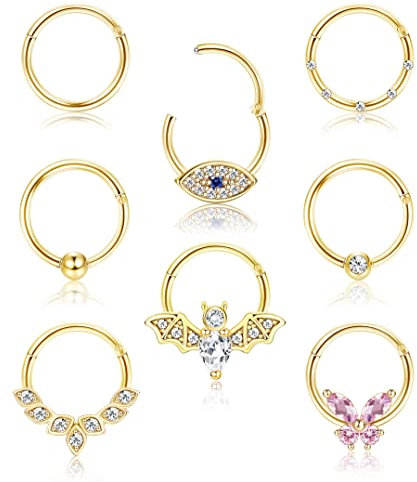 Kakonia 8 Stück 16G Septum Piercing 316L Edelstahl Nasenpiercing Ring für Damen Frauen Cartilage Earrings Hoop Helix Rook Daith Piercing Septum Rings Septum Schmuck 8mm 10mm