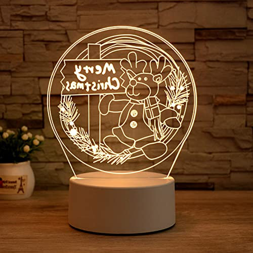 Geschenk Mädchen Weihnachten 3D Illusion Lampe, Nachtlicht Kinder Steckdose USB, Mädchen Geschenk Kreativ, LED Nachttischlampe Weihnachtsdeko Warmweiße Creativ Freundinnen Geburt Deko (Rentier)