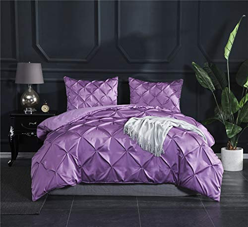 CAZARU 3-teiliges Bettwäsche-Set, eleganter Komfort – seidig weiches Bettwäsche-Set mit Quetschfalten, Bettbezug-Set, Bettwäsche, lila, 264 x 229 cm