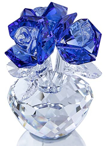 Kristall Rosenstrauß Blumen Figuren Ornament Mit Geschenkbox Hochzeitsdekoration Briefbeschwerer Liebesgeschenk,Blau