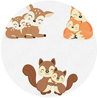 Untersetzer aus Leder, Motiv: Mama und Baby, Fuchs, bedruckt, 6 Stück, lustiges Geschenk zum Einzug, für Zuhause und Küche, Büro