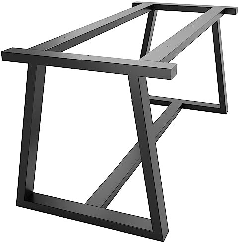MetaloPro Pieds de table en métal robuste - Pieds de table noirs et vis - Protection de sol - Cadre de table trapèze pour table basse moderne - Table à manger - Table de salon - 140 x 70 x 72 cm
