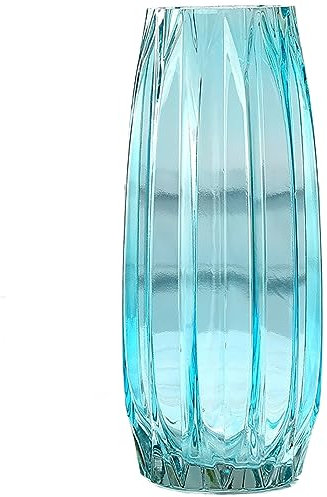 Lucky Bird Vaso in vetro blu moderno a coste, per fiori, candele e accenti decorativi, vaso di vetro alto/corto, per centrotavola, decorazione da tavolo per la casa (blu, altezza 30,5 cm)