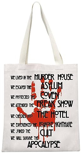JTOUK Bolsa de lona inspirada en la serie de televisión AHS para amantes de los espectáculos de terror, recuerdo de fiesta de Halloween, Bolso de mano Murder House Eu, 13.78 inch x 14.96 inch, Large