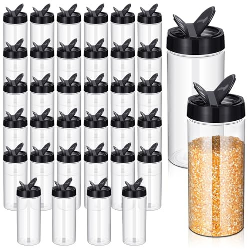 Zhehao 36 Pcs 16 oz Plastic Spice Bottles with Black Cap Clear Large Empty Spice Jars Reusable Spice Seasoning Containers with Shaker Lids for Kitchen Storage Seasoning Powder Herbs Cabinet