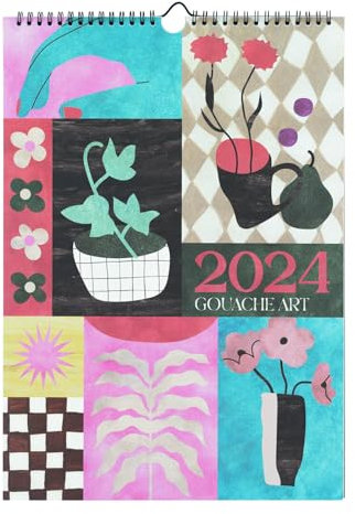 Kokonote Kalender 2024 Wandkalender 2024 Appointment Gouache Art - Kalender 2024 Familienplaner 28 x 39,7 cm 12 Monate