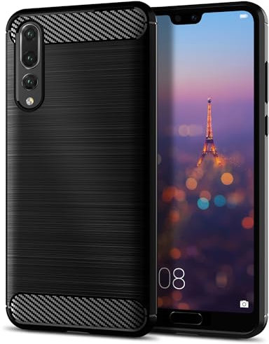 Qiinogow Hülle Kompatibel mit Huawei P20 Pro, Ultradünne Handyhülle Mit Stoßdämpfung, Schutzhülle aus Kohlefaser-TPU (Schwarz)