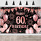 Happy 60th Birthday Backdrop Banner, Black Rose Gold Birthday Party Decoration, Large 60th Birthday Sign Poster Photo Booth Background for Women Men Birthday Party Decor