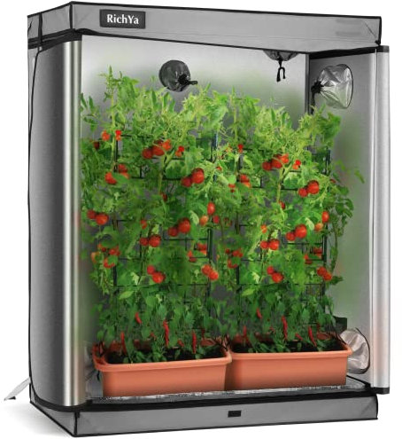 RichYa 4x2 Grow Tent Highest Density Diamond Reflective Mylar Oxford Fabric with Double Transparent Observation Window Extra Hanging Bars High CFM Kit & Floor Tray for Hydroponic Indoor Plant Growing