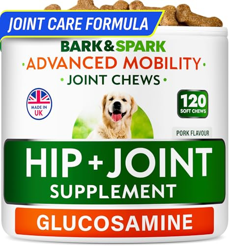 Dog Joint Supplement, Glucosamine Hip Joint Chews - Flexibility Aid Care | Made in the UK - Max Strength Chondroitin & MSM Chewable Tablets Support Mobility, Joint Comfort - All Breeds (120Ct)