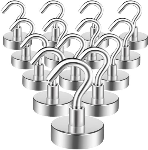 MIN CI 14pcs Heavy Duty Magnetic Hooks - 35lbs, Strong Neodymium Magnets, For Cruise Cabins, Fridge, Kitchen, Workplace