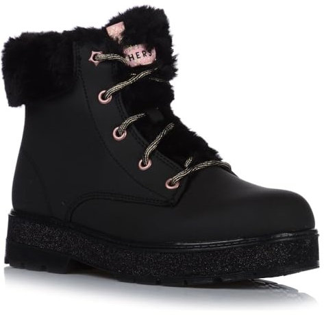 Skechers Street Glitz, Stivali alla Moda, Black Synthetic/Rose Gold Trim, 33 EU