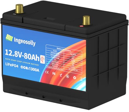 Autobatterie 80Ah LiFePO4 12V Start Stop Starterbatterie, CCA1300 Kfz Batterie, Pkw Batterie Starterbatterien Lithium-Eisenphosphat Battery tiefe Zyklus Grade A Zelle Auto Batterien (Left -, Right+)