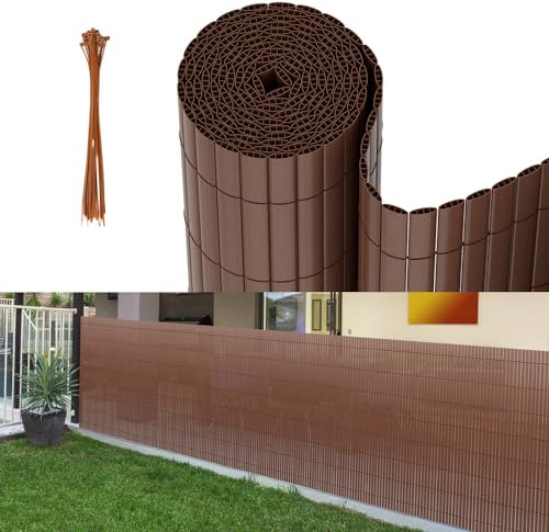 Vigevee PVC Sichtschutzmatte, Sichtschutzzaun 80x400cm Vervierfachen Verstärkung Innen, Balkon Sichtschutz mit Kabelbindern, Balkonverkleidung Windschutz für Balkon Garten, Braun