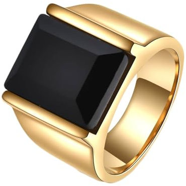 Daesar Edelstahl Ring Herren, Männer Ringe Personalisiert 15MM mit Schwarz Stein Siegelring Gold Ring Große 57 (18.1)