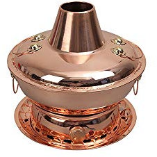 FUYAO Chinese Copper Hot Pot, Pure Copper Thick Mongolian Cattle Hotpot, Electric Carbon Double Heating Base, Split Design, Easy to Clean