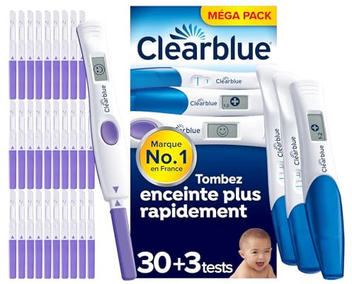 Clearblue Tests d’ovulation et test de grossesse Clearblue Digital - Kit Envie d’un bébé, Vous aide à concevoir, c’est prouvé, 30 tests d’ovulation digitaux avancés et 3 tests de grossesse