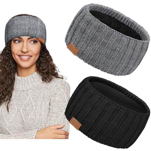 PROPOG Bandeau Cheveux Hiver Polaire, Chaud Cache Oreille Femme Beaux Crochet Tricoté Élastique Headband Pratique Cadeau de Noël