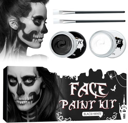 Maquillaje Blanco y Negr,Pintura Facial y Corporal,Pintura Cara Halloween Makeup,Kit de Pintura Facial Profesional para Halloween Carnaval Vampiro Payaso Cosplay
