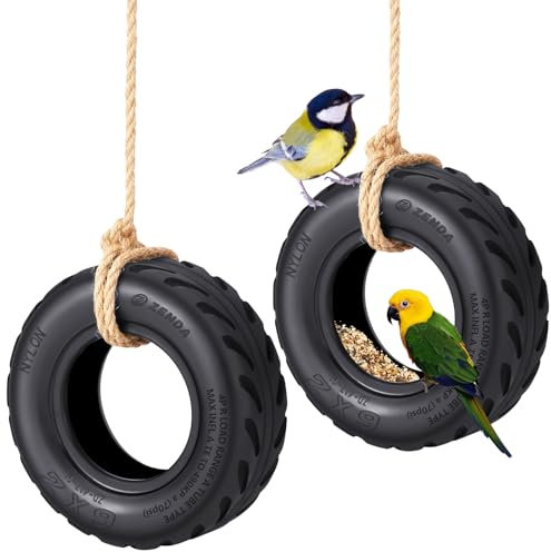 Yeyeplum 2 Pcs Tire Swing Bird Feeder 6 x 2 Inches with Rope Special Tire Bird Feeder Seed Catcher for Bird Feeders Funny Bird Feeder Swing Bird Feeders for Outside Gift for Bird Lover