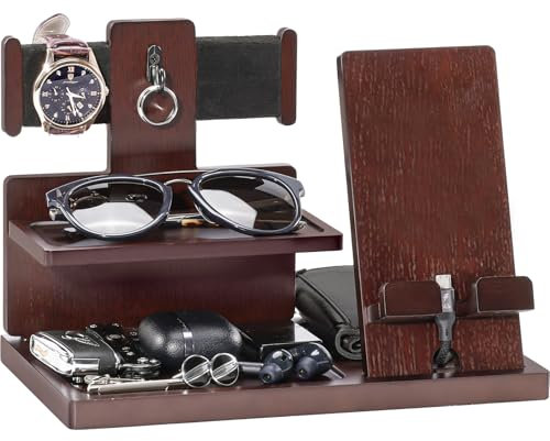 ProCase Regalo Uomo Svuotatasche Ingresso in Legno, Docking Station per Cellulare, Anniversario Compleanno Regali di Natale per Papà Marito Fidanzato -Espresso