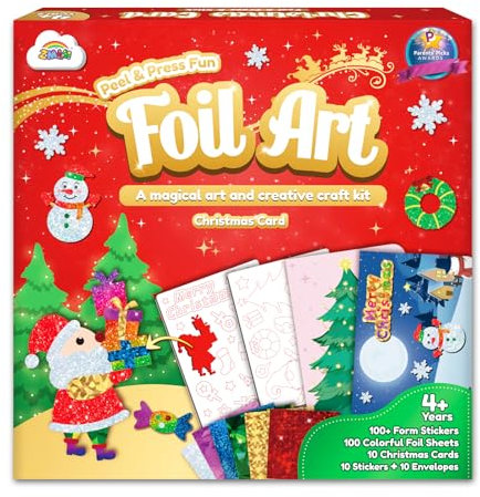 ZMLM Kunst Bastelaktivität Kinder, Folienspaß Bastelkoffer DIY Färben Kunstmalerei Kreative Aktivität Geschenke für Jungen Mädchen Alter 3-9 Jahren Partybevorzugungs-Bastelbedarf - Weihnachtskarten