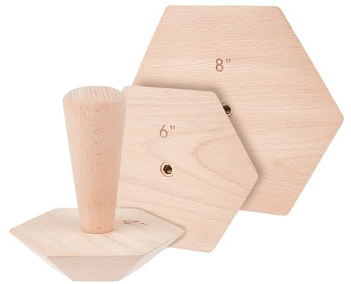 BENECREAT 3 juegos de herramientas de cerámica de madera, cerámica hexagonal de 11,3/17/22,6 cm con mango para hacer cuencos y platos de cerámica, 2,5 cm de grosor