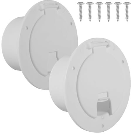 yasoe Paquet de 2 Couvercles de Trappe de Camping-Car Blancs,Trappe Câble Électrique Ronde pour Remorque Camping-Car,Couvercle de Trappe de Cordon d'alimentation de Camping-Car avec Vis