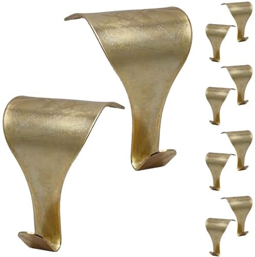 Moulding Hook for Dado Picture Rail - 3.2 x 4.8cm, Pack of 10 | Brass-Plated Moulding Picture Rail Hook to Hang Picture Frames & Protect Walls | Home Decor,Brass Picture Rail Hooks