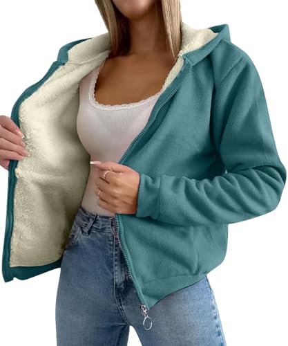 amropi Donna Giacca Foderato Pile Felpa con Cappuccio a Cerniera Invernale Cappotto Caldo Giubbotto Blu Scuro,M