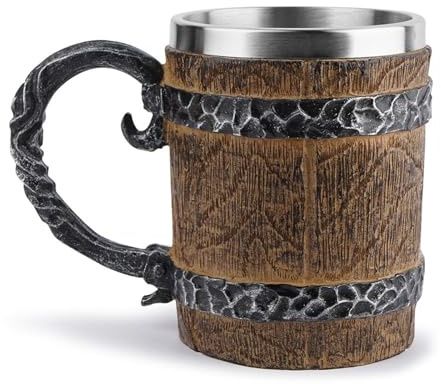 Chope à bière médiévale, tasse à café en bois, accessoire vintage de bar, tasse à café pour homme, tasse avec poignée, tasse à café, emballage en résine pour la maison