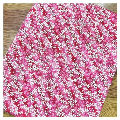 BrightGlow Baumwollstoff Meterware Japanische Stil Stoff mit Blumen Stoff Zum Nähen Twill Bedrucktes Stoff Dekostoff Kostümstoff Blumen Gedruckt Stoff für DIY Handgefertigte Nähen Rot# 100X148CM