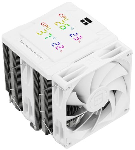 Thermalright Peerless Assassin 120 Digital White CPU Air Cooler, Digital Screen Top Cover,6 Heatpipes Computer CPU Cooler, per AM4/AM5, Intel LGA1700/1851/1150/1151/1200, PC Cooler-White