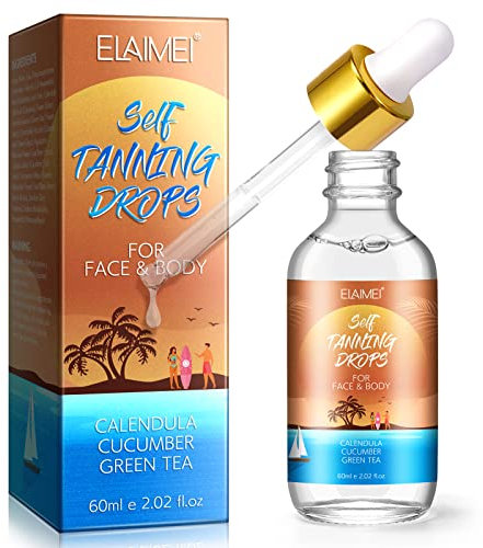 Self Tanning Drops - Sicuro ed efficace per viso e corpo|100% gocce abbronzanti naturali con ingredienti organici|Gocce abbronzanti viso con crema idratante|Vegano e crudele, 2.02floz