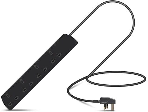 Eagle Four Gang Mains Power 13A Extension Socket to 13A UK Plug Lead Cable, British Standards BS1363 0.5m