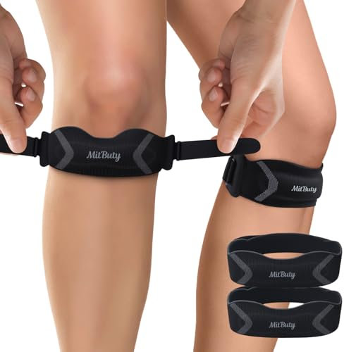 MitButy Cinta Rotuliana con Almohadilla de Silicona (2 Unidades) – Cincha Rotuliana Ajustable para Hombre y Mujer – Rodillera Rotuliana Banda de Soporte y Alivio para Correr, Deportes y Uso Diario