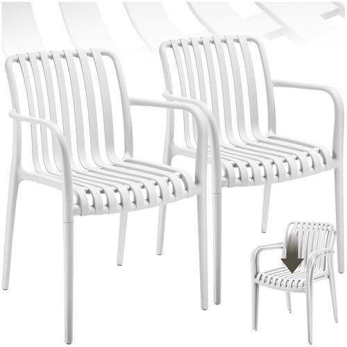 tectake® Gartenstühle stapelbar, Gartenmöbel Set, Balkon Möbel, Bistro Set, Sessel, Outdoor Möbel, Balkonmöbel, Terrassenmöbel - Creme, 2er Set