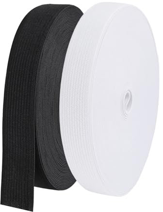 Jeqqinuz Gummiband 20mm Gummiband Breit - 2 Stück 20 Meter Gummibänder Hosengummi, Gummilitze Gummizug Elasten Weiß Schwarz für DIY Einfassband zum Hosenbund, Bänder Elastic Band Nähen