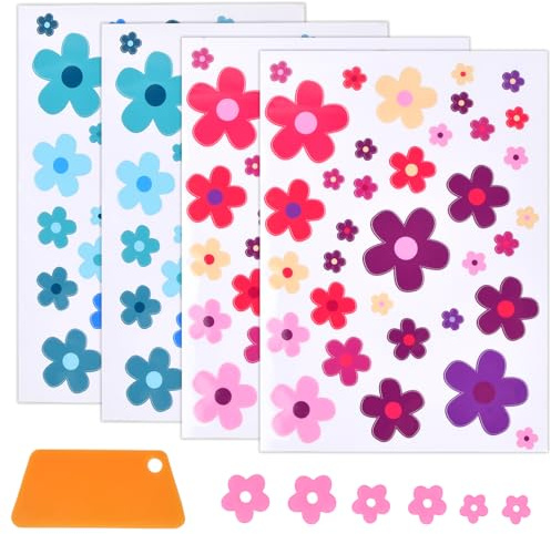 Blumen Fahrrad Sticker, 5Pcs Autoaufkleber Blümchen Aufkleber Retro, Flower-Power Sticker bunt, Wasserfest Prilblumen Aufkleber Dekoration für Laptop Auto Motorrad Handy Notizbuch (Niedlicher Stil)