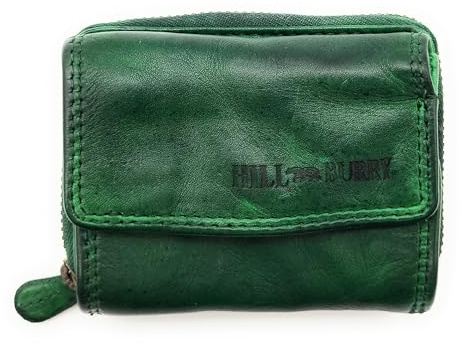 Kompakte Geldbörse aus echtem Leder für Damen & Herren – kleines Portemonnaie mit RFID-Schutz, 2 Geldscheinfächer, Reißverschluss-Münzfach, echtes Leder (Waschleder dunkelgrün)
