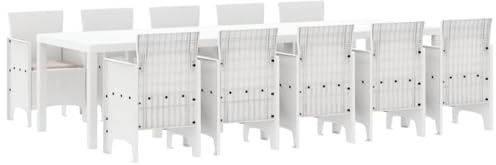 vidaXL Garten Essgruppe 11 pcs Weiß und Taupe Kunststoff-Rattan, Garten und Terrasse, modernes Essset, ergonomisches Design, rechteckig, UV-beständig für den Sommer