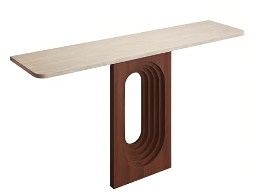 Konsolentisch Schmal Travertin Konsole mit Abgerundeten Ecken Flurtisch Console Table für Eingang, Sofa, Korridor Einfache Montage, Heimdekoration(80 * 25 * 75cm)
