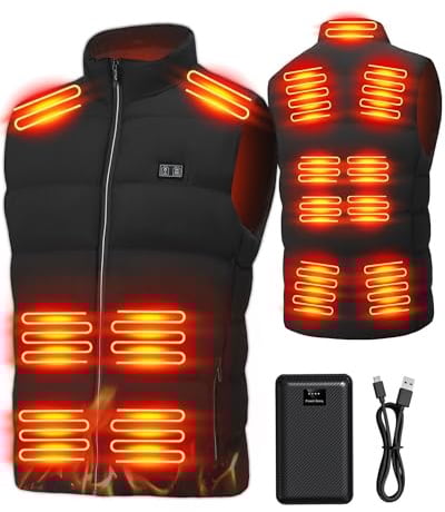 SSLKJD Outdoor Heated Vest for Men: Lightweight USB Heated Gilet with Battery Pack, Washable Winter Electric Gilet 15 Heating Zones Warmer Heating Jacket for Hiking Skiing Camping