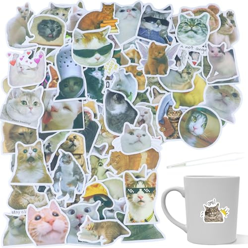 100 Stk.Katzen Aufkleber,Sticker Cat Meme Süße Katzensticker Wasserdicht PVC Ästhetisch für Katzenliebhaber Wasserflaschen Koffer Notebook Telefon,Lustige Katzenform