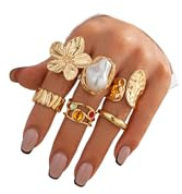 Ticome Chunky Gold Rings for Women Flower Knuckle Statement Ring Set French Baroque Style Retro Open Metal Rings Fashion Stacking Jewellery for Special Occasions(Gold)