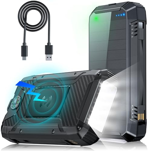 49800mAh Batterie Externe Power Bank: PD30W USB C Chargeur Rapide Powerbank Solaire avec 2 Câbles, 3 Sorties & 2 Entrées, Indicateur LED | Lampe de Poche pour Téléphone Tablette