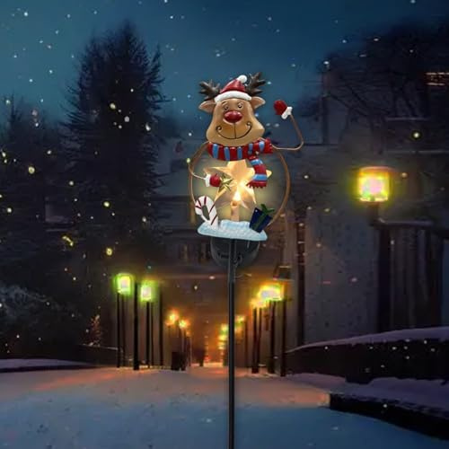 Solar-Gartenleuchte mit Weihnachtsmann-Motiv aus Eisen für den Außenbereich und saisonale Beleuchtung (Eisen-Rentier)