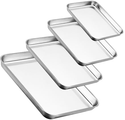 Homvvi Baking Tray Set of 4 - Stainless Steel Baking Trays for Oven, Oven Trays Non Stick, Non Toxic, Easy Clean and Dishwasher Safe, Baking Essentials - Large Baking Tray & Small Oven Tray